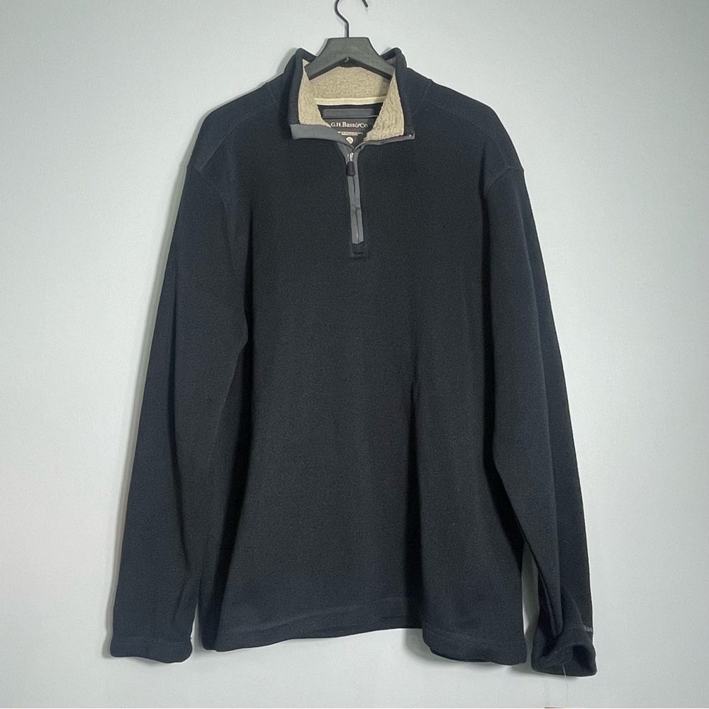 G.H. BASS & CO Men's Black Fleece Sweater 1/4 Zip Mock Turtleneck Size XXL